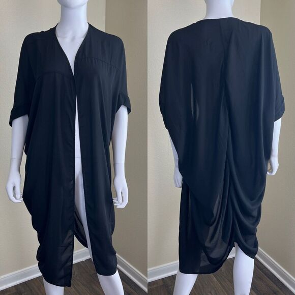 Melissa McCarthy Seven7 Womens Size S Black Sheer Cocoon Kimono Cardigan Minimal - Picture 1 of 15